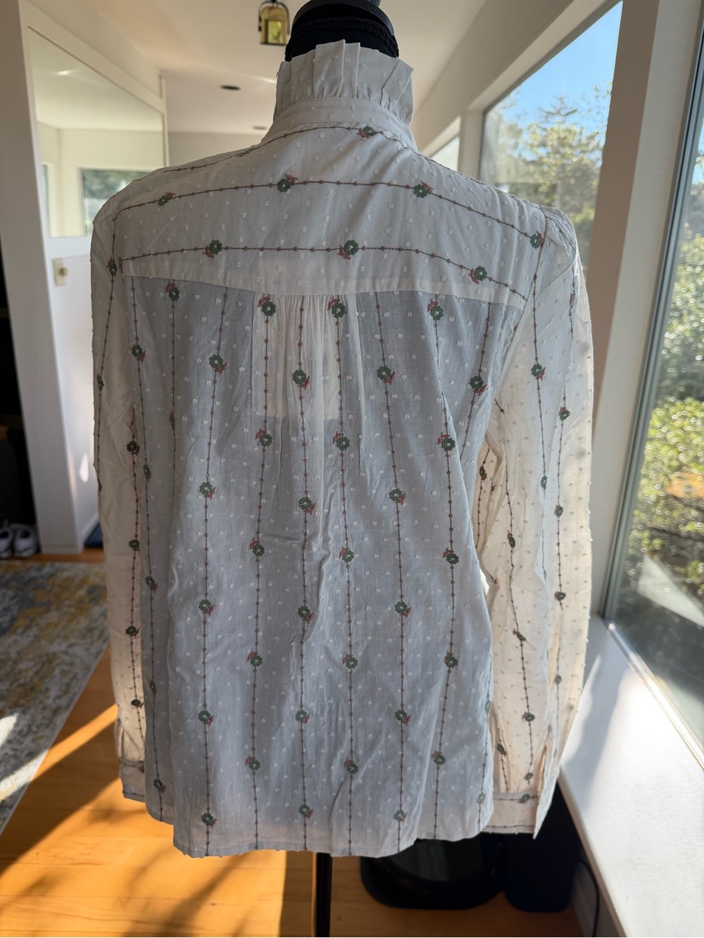 NWT Sézane Chlo Shirt Sage Camel Embroidered Ecru Cotton US 6 / FR 38 - Picture 6 of 10